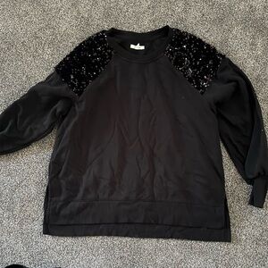 Black Sweatshirt with Sequin Shoulders